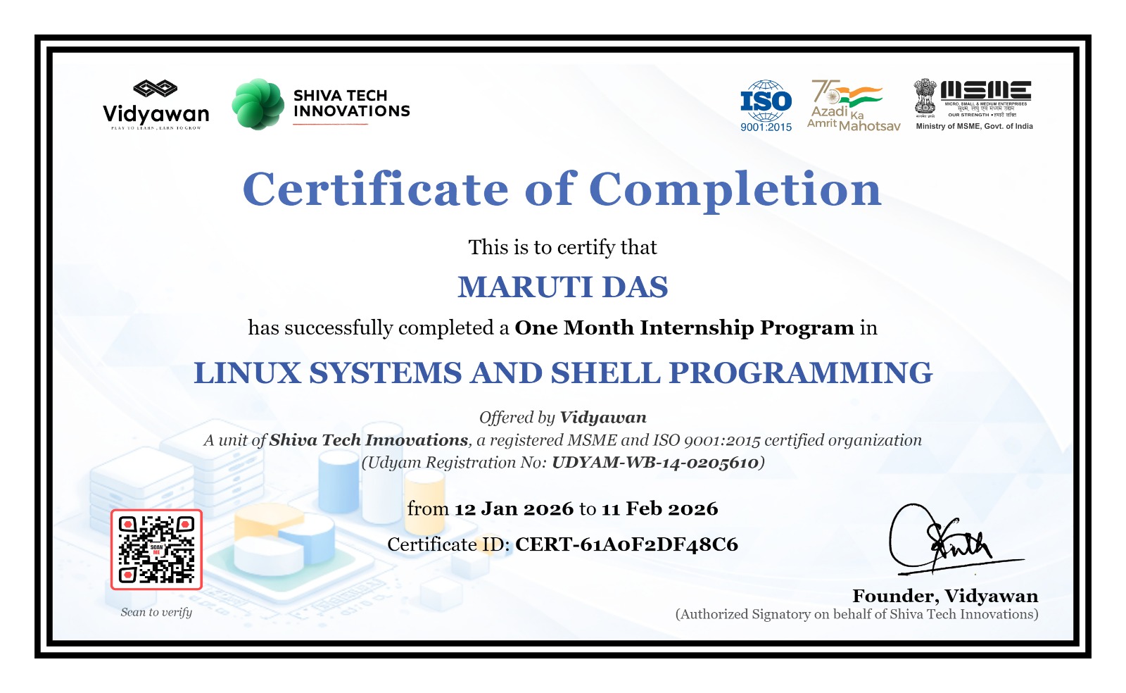 Internship Certificate – Issued for Demonstration Only.